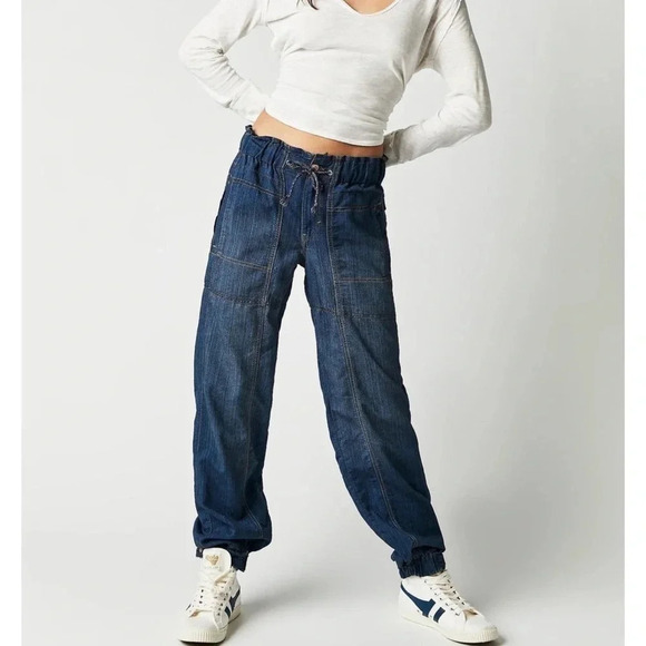 Free People Pants - New Free People Angelo Denim Pull On Jeans Pants Drawstring Slouchy We The Free
